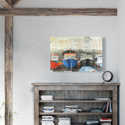 Color Fading Rain at the Port - Coastal Blue Canvas Decor