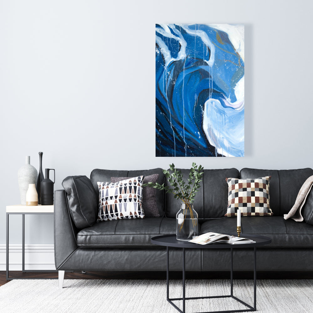 Coastal Modern Blue Canvas | Abstract Wave in Motion Decor