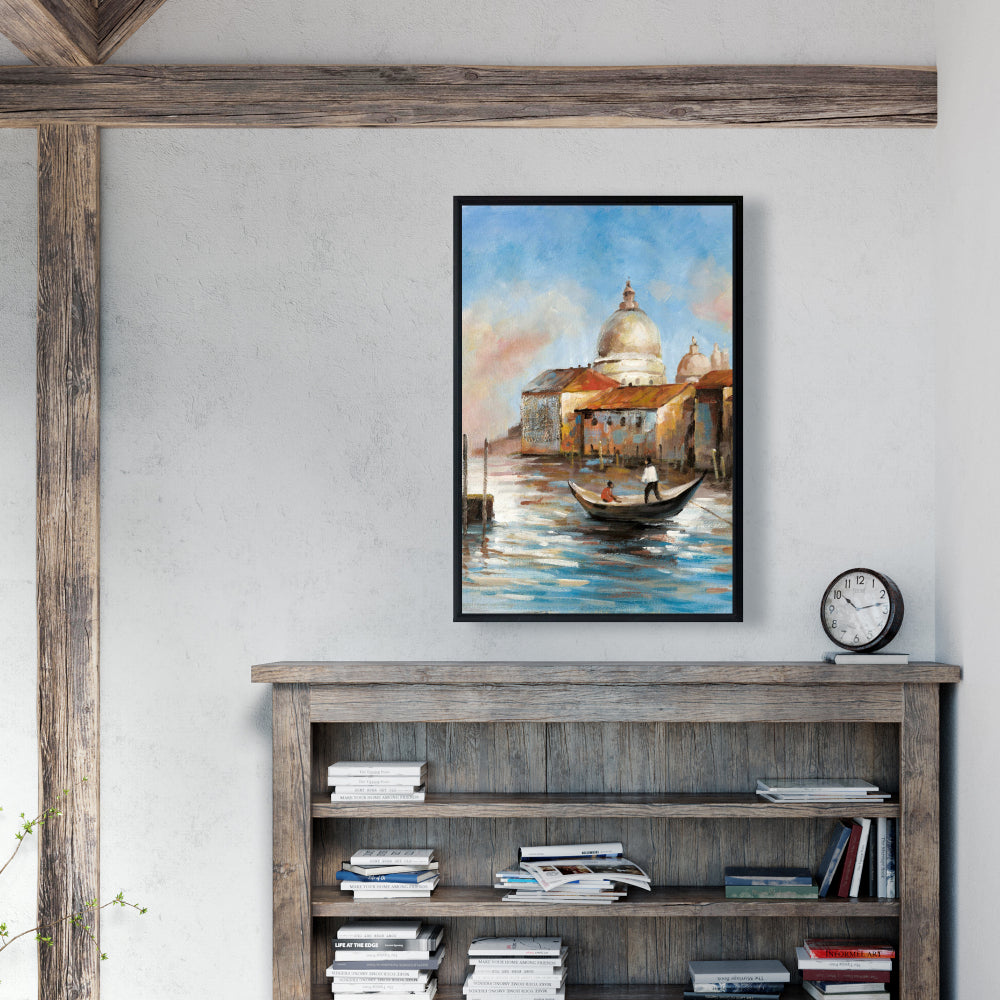 Toile « Chambre à coucher, bateaux et villes » | Décor : Deux Européens sur une gondole