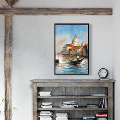 Toile « Chambre à coucher, bateaux et villes » | Décor : Deux Européens sur une gondole