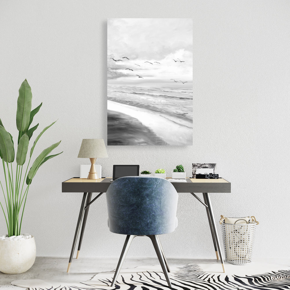 Monochrome Tropical Sunset | Exotic Gray Bedroom Canvas Decor