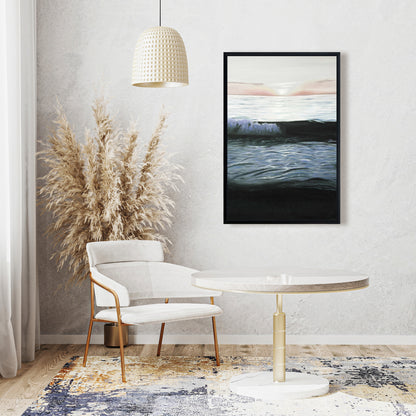 Toile encadrée turquoise côtière marine - Coucher de soleil désaturé