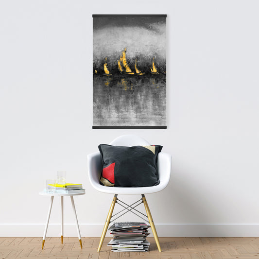 Gold Sailboats Magnetic Canvas | Modern Boat Abstract Decor