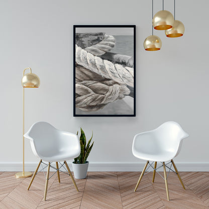 Toile encadrée beige en corde de bateau torsadée | Décoration nautique