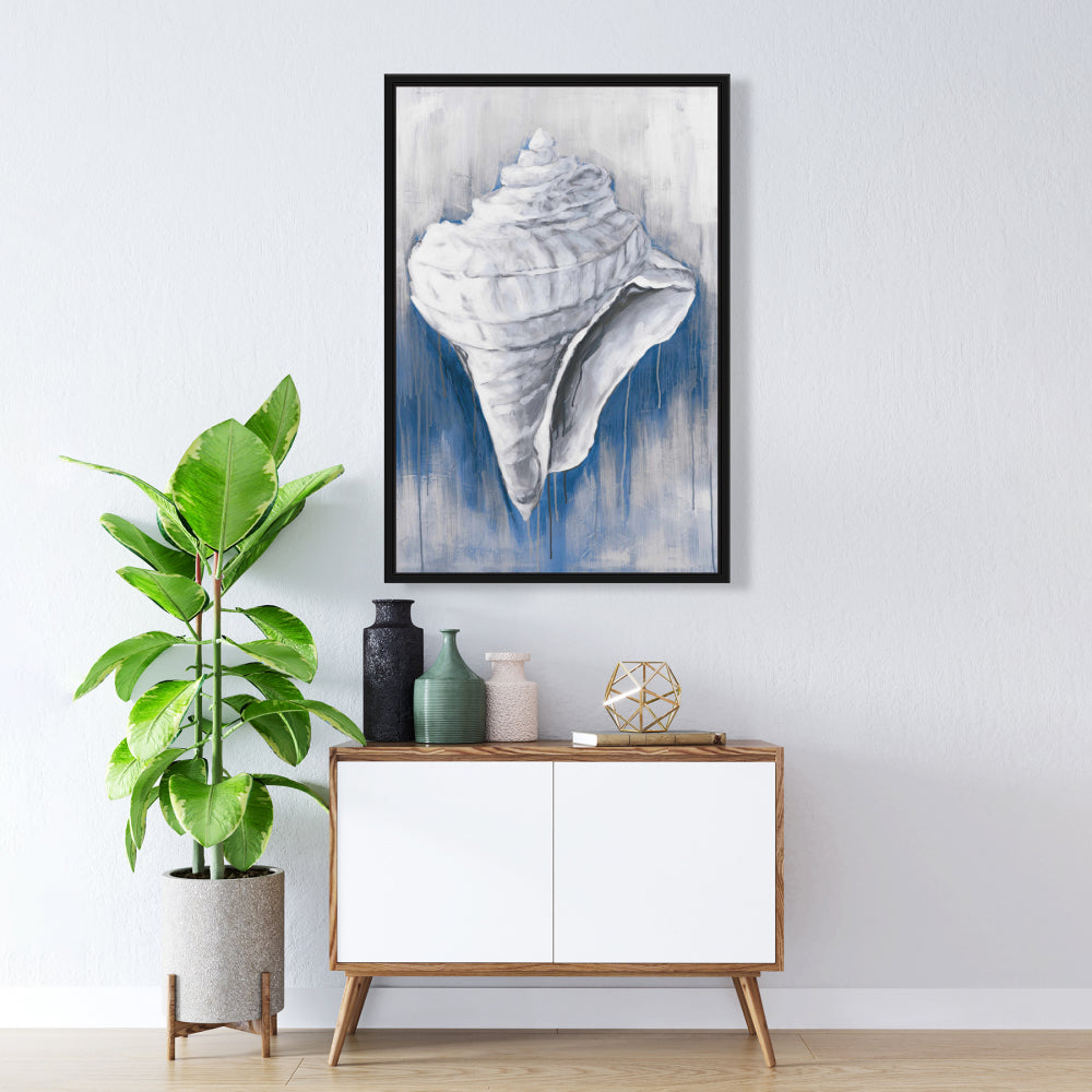 Blue Conical Shell Canvas | Coastal Home Decor Wall Art