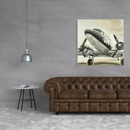 Vintage Airplane Canvas | Black Aviation Decor for Home