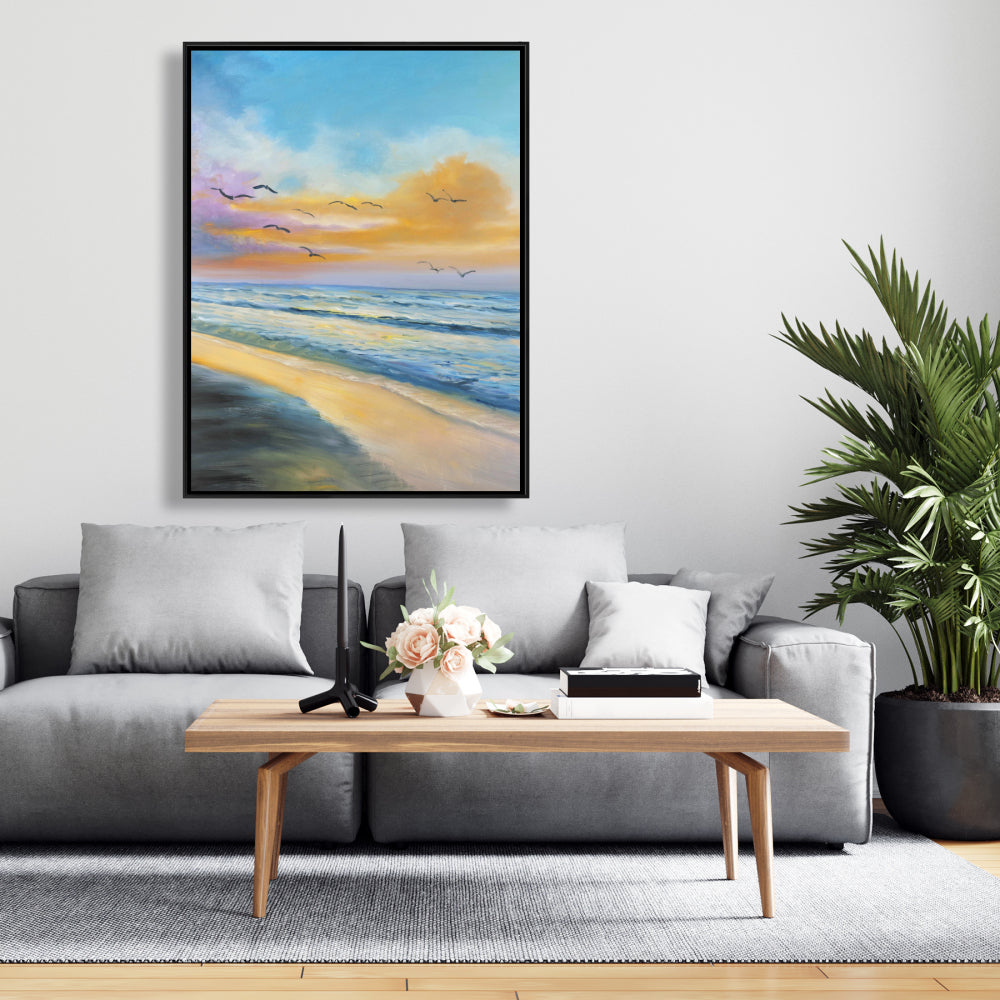 Coastal Blue Bedroom Canvas | Tropical Sunset Wall Art
