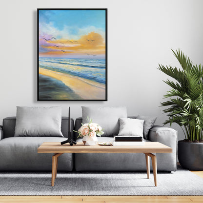 Coastal Blue Bedroom Canvas | Tropical Sunset Wall Art