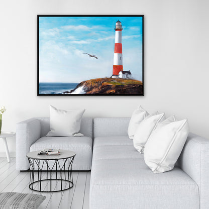 Lighthouse at the Edge of the Sea - Coastal Blue Canvas Art