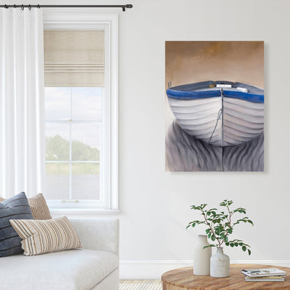 Canoe Boat Blue Coastal Canvas - Nautical Home Decor Art