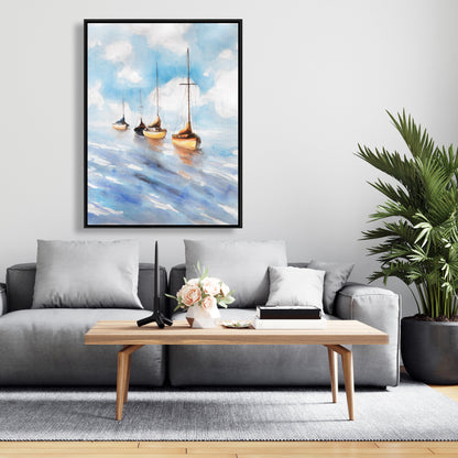 Toile « Voiliers en mer » | Décoration d'intérieur bleu marine