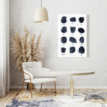 Toile du zodiaque Constellations bleues spirituelles | Décoration d'intérieur
