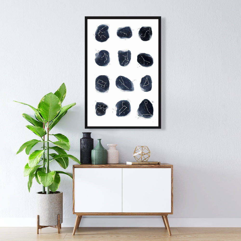 Toile scandinave pour chambre bleue - Décoration d'intérieur Constellations