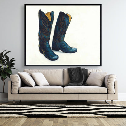 Leather Cowboy Boots Canvas | Western Shoes Bedroom Decor