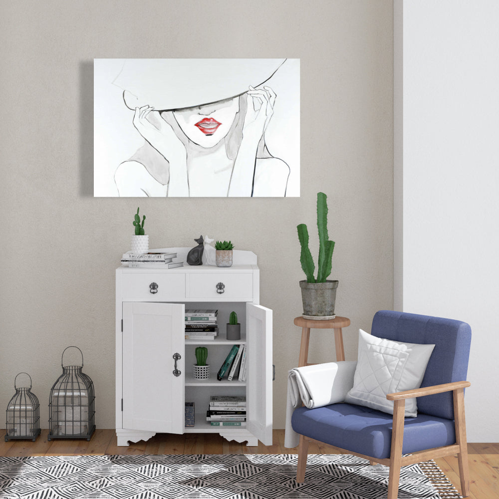 Décoration d'intérieur sur toile grise pour chambre à coucher - Femme au grand chapeau
