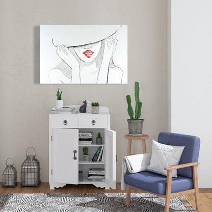 Décoration d'intérieur sur toile grise pour chambre à coucher - Femme au grand chapeau