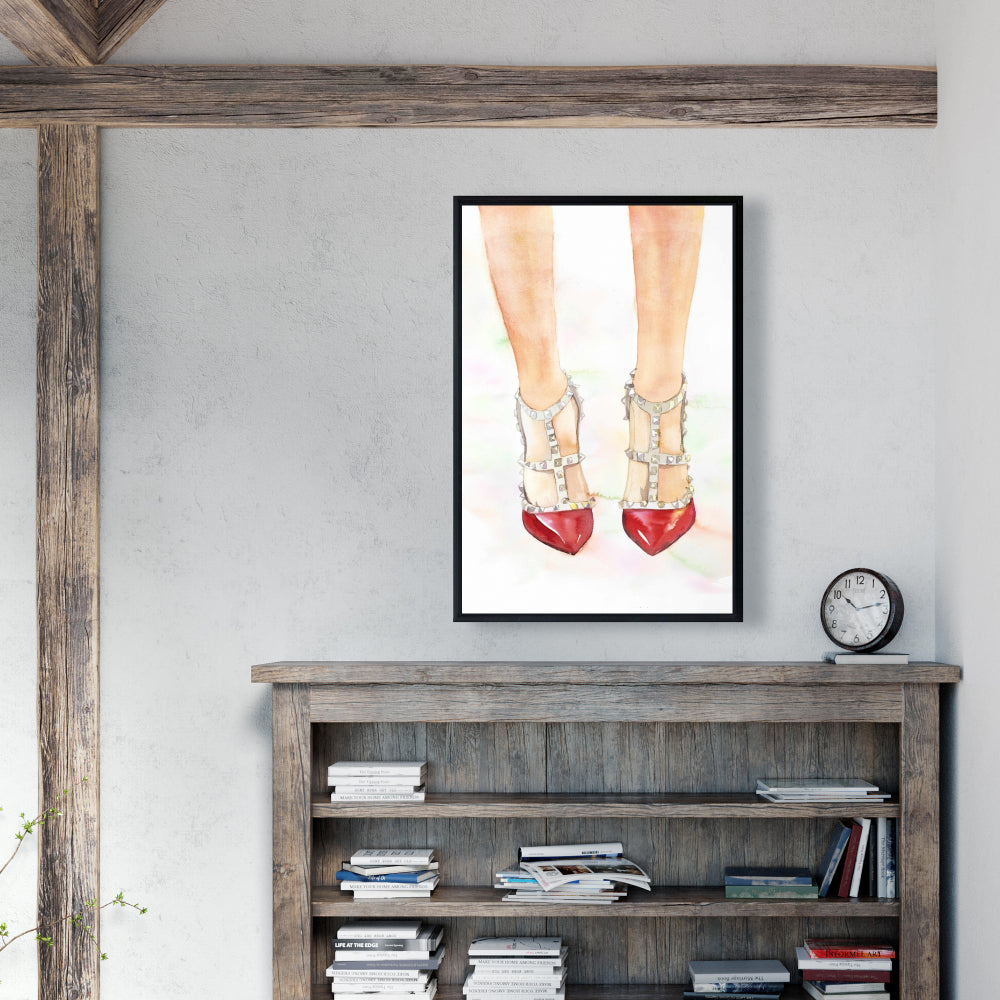 Toile romantique tendance pour chambre à coucher - Décoration à talons hauts cloutés rouges