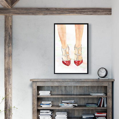 Toile romantique tendance pour chambre à coucher - Décoration à talons hauts cloutés rouges