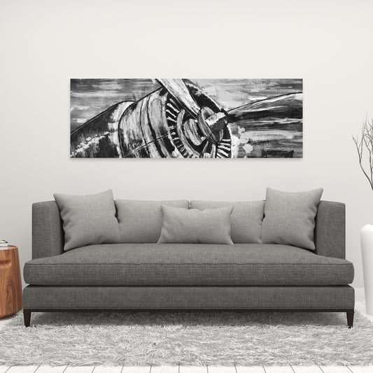 Vintage Airplane Propeller Gray Canvas - Home Decor Art
