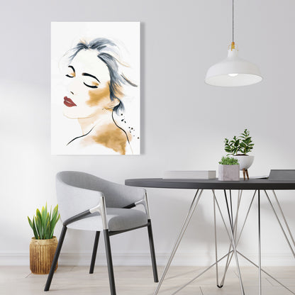 Office Beauty Blue Canvas | Watercolor Lady Portrait Decor