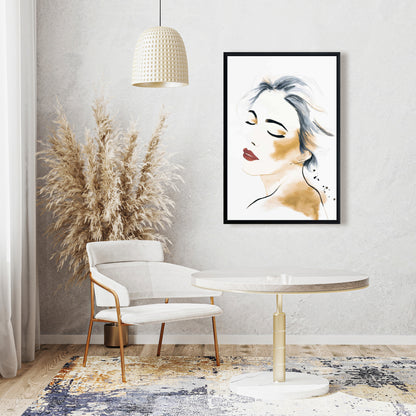Portrait de femme serein à l'aquarelle sur toile | Décoration d'intérieur figurative