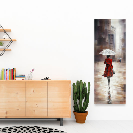 Gray Contemporary Street Canvas - Quiet Walk in the Rain Decor