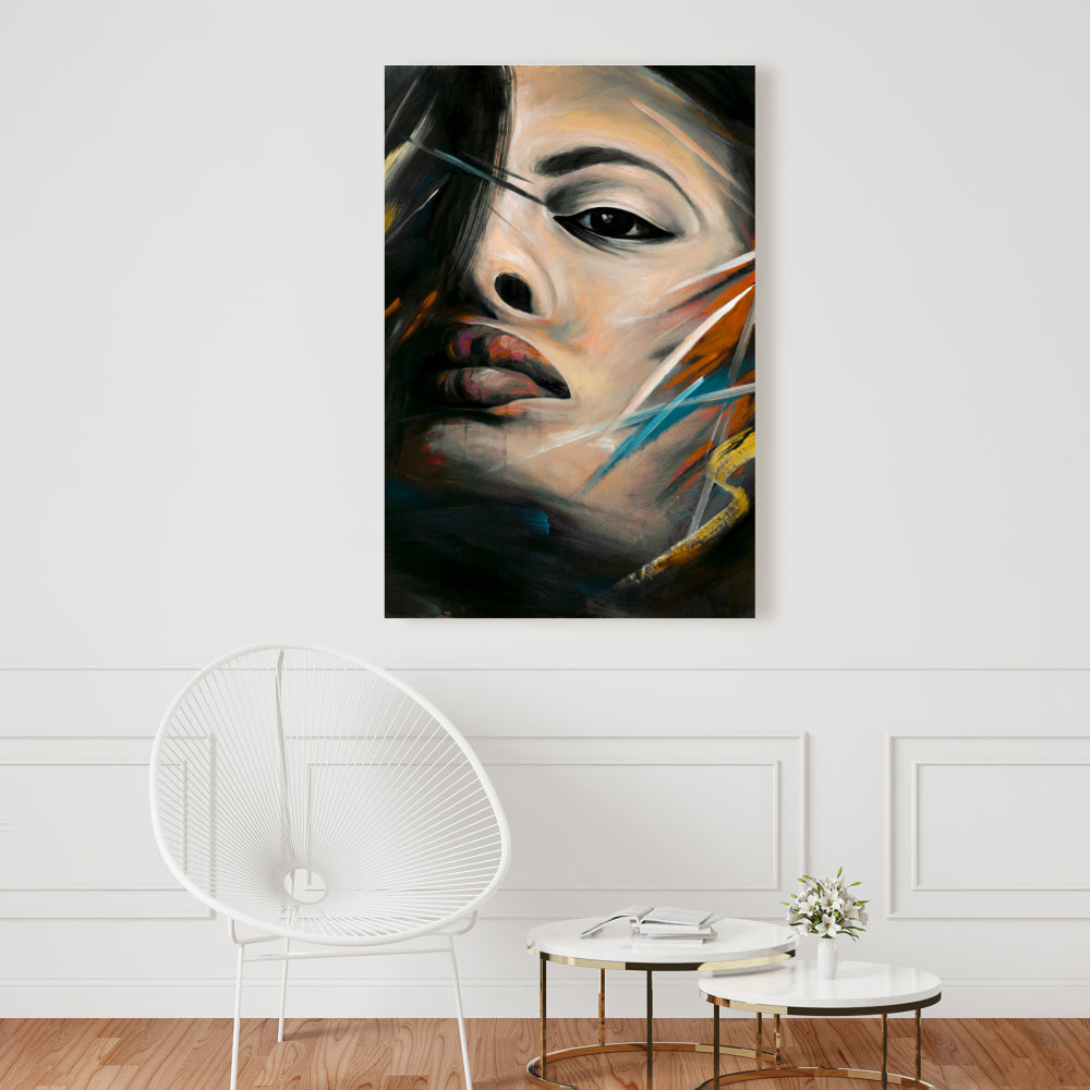 Portrait de femme abstrait sur toile – Décoration de chambre à coucher