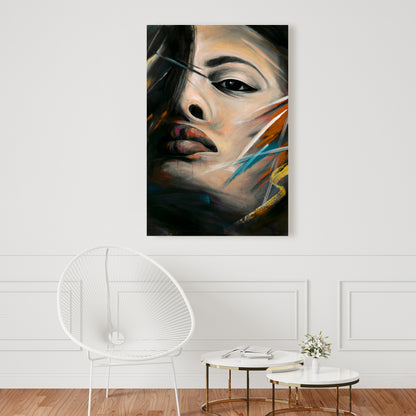 Portrait de femme abstrait sur toile – Décoration de chambre à coucher