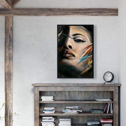 Abstract Woman Portrait - Brown Framed Canvas for Home Decor