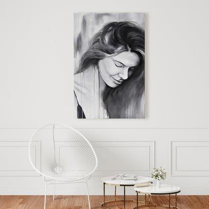 Smiling Woman Portrait Canvas | Monochrome Bedroom Decor