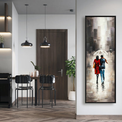 Quiet Walk in the Rain Canvas - Romantic Street Scene Decor