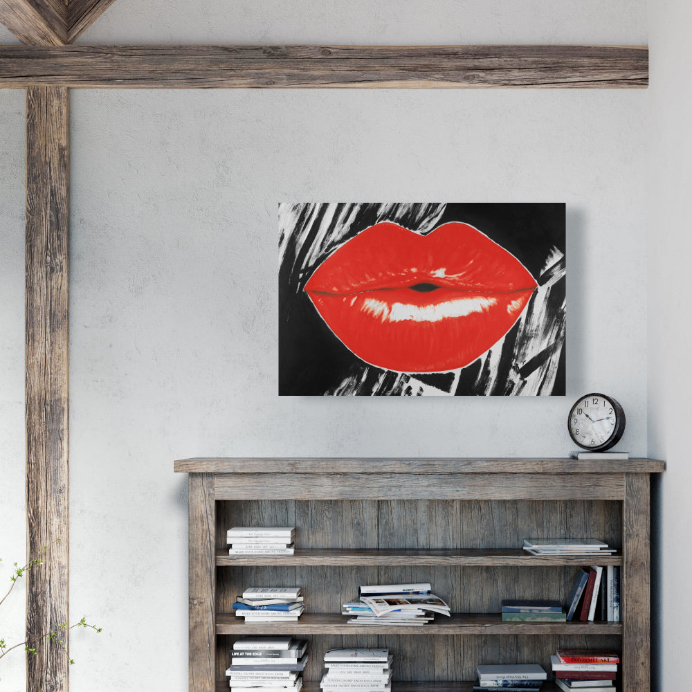 Toile « Lèvres pulpeuses et brillantes » – Décoration murale rétro pour chambre à coucher