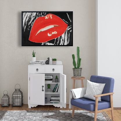 Kissable Lips Canvas | Black Retro Frame | Home Decor Art