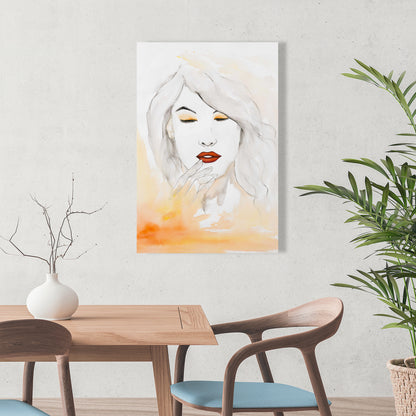 Décoration de chambre beauté | Portrait sur toile orange à l'aquarelle