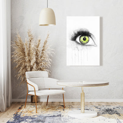 Toile aquarelle « Œil vert » | Décoration illustrative « Beauté grise »