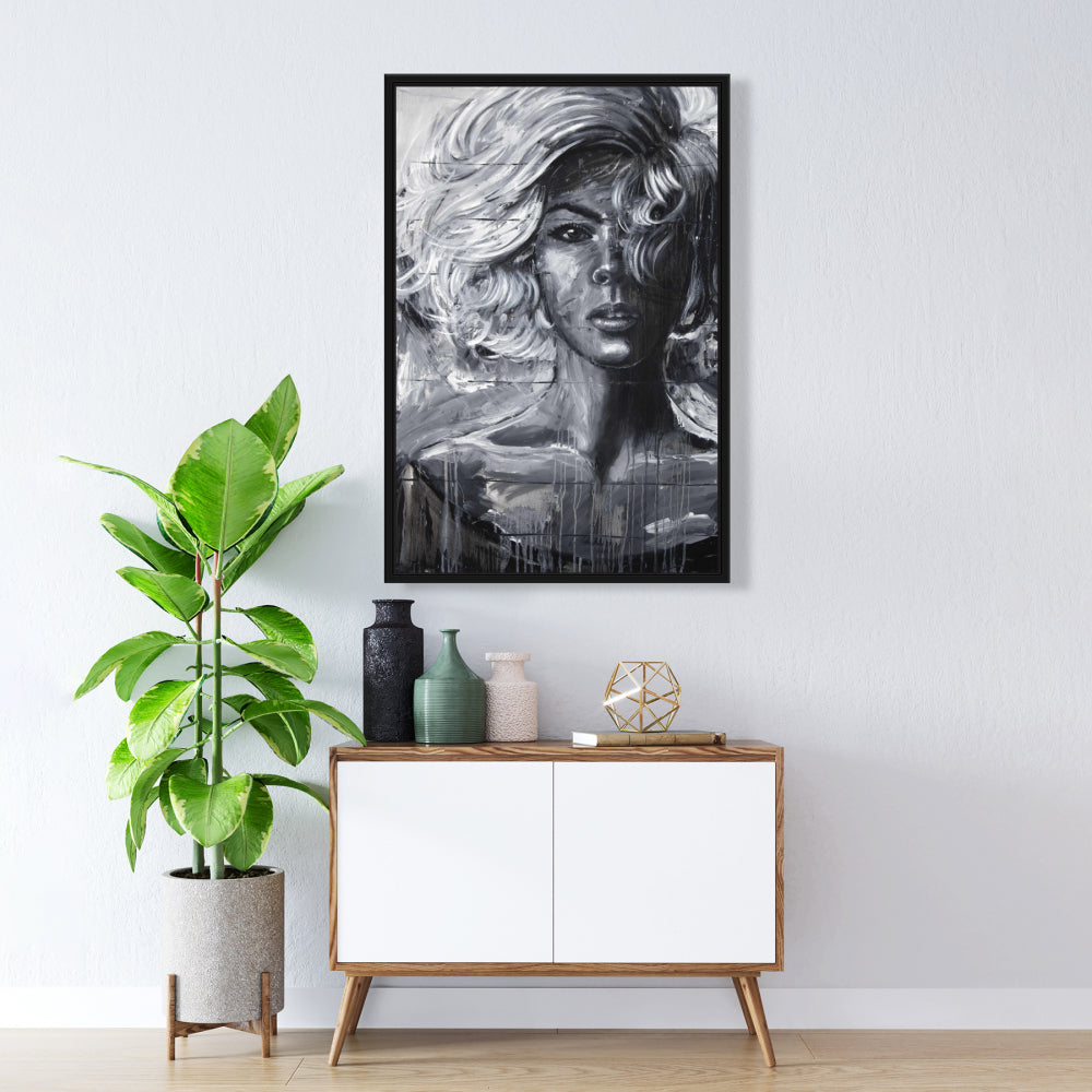 Toile « Femme douce » | Cadre industriel blanc pour chambre à coucher