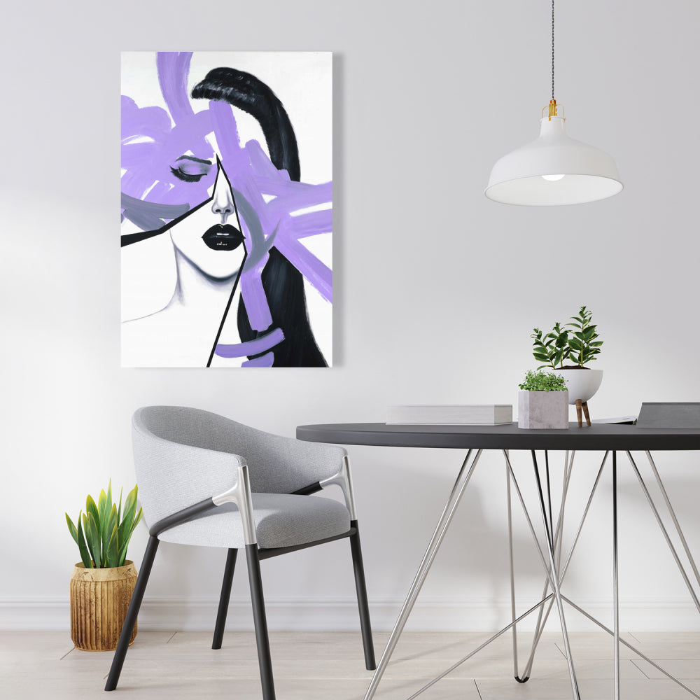 Abstract Purple Woman Portrait - White Canvas Home Decor