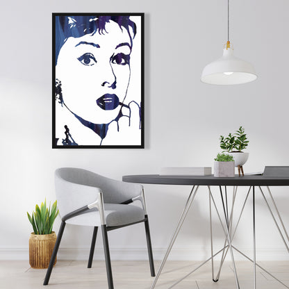 Blue Figurative Bedroom Framed Canvas - Audrey Hepburn Decor