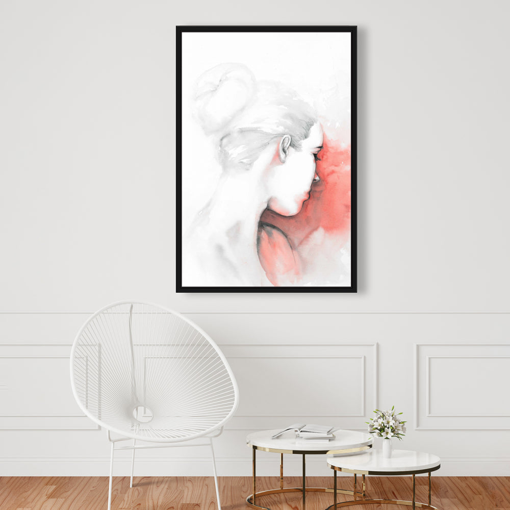 Pastel Woman Framed Canvas - Bedroom Coral Home Decor Art