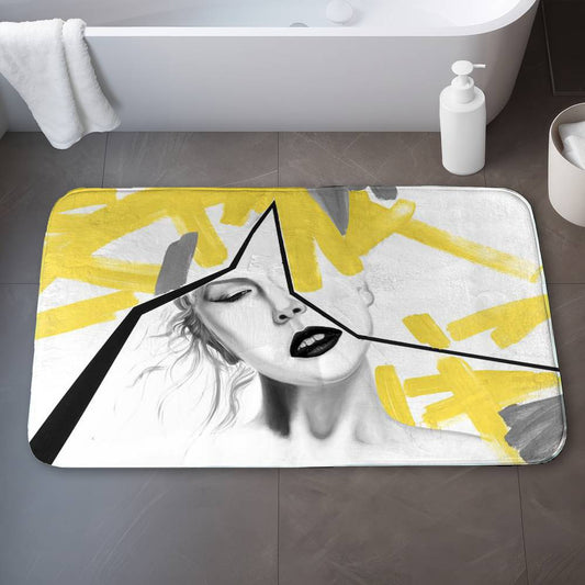 Beauty Bedroom Bath Mat - Woman with Yellow Line Decor