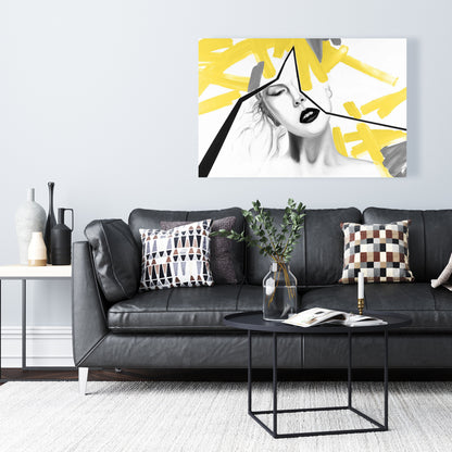 Gray Beauty Modern Canvas - Woman with Yellow Line Home Decor