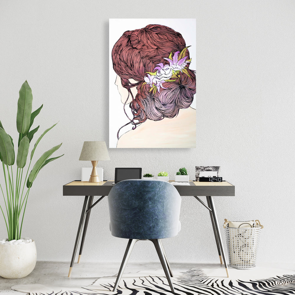White Romantic Flowers Canvas | Woman from Behind | Home Decor
