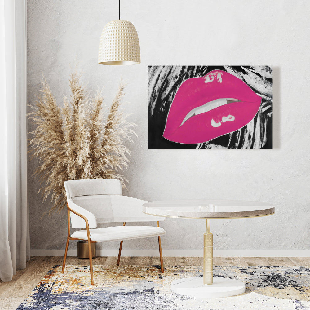 Black Beauty Bedroom Canvas | Kissable Pink Glossy Lips Decor