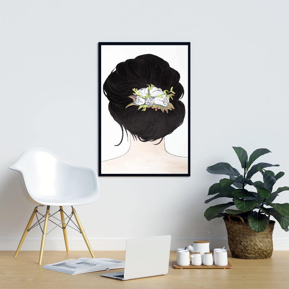 Romantic Bedroom Canvas: Lady with Flowers Framed Art Decor