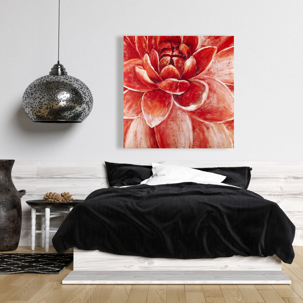 Toile de chrysanthème rouge | Décoration murale botanique moderne