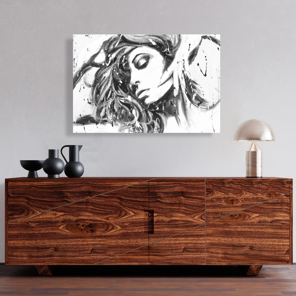 Toile « Danse toute la nuit » : Art blanc moderne pour la décoration intérieure