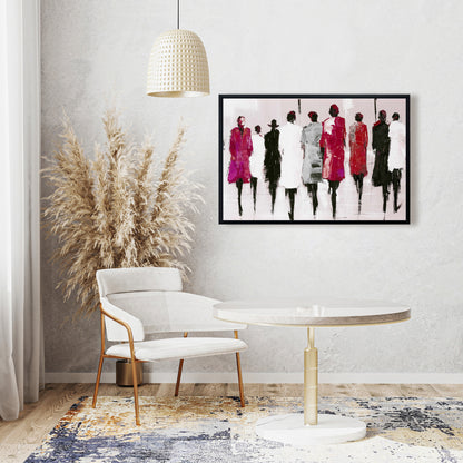 Toile contemporaine représentant une femme en promenade | Décoration d'intérieur