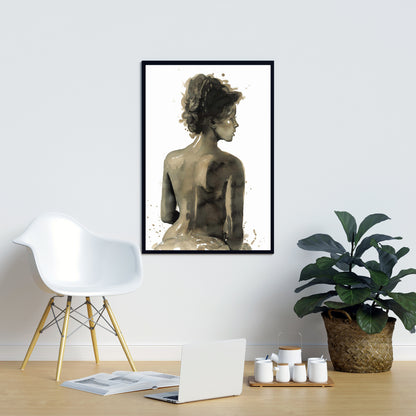 Woman's Back in Sepia | Brown Framed Canvas | Bedroom Decor