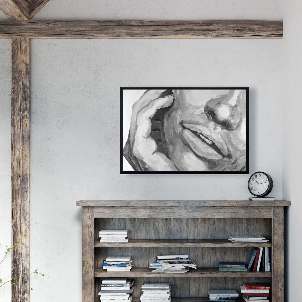 Toile encadrée grise « Lèvres irrésistibles » – Décoration de chambre