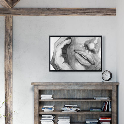 Toile encadrée grise « Lèvres irrésistibles » – Décoration de chambre
